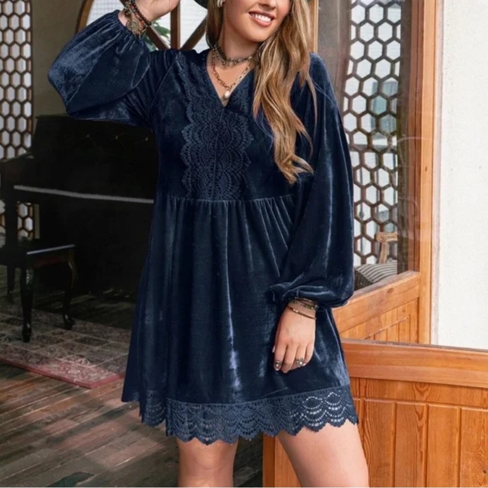 Plus size boho rust orange lace trim mini dress - Picture 14 of 15